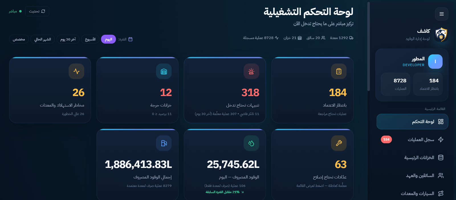 كاشف — منظومة إدارة ومراقبة وقود الأساطيل